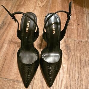 Express Black Crocodile Stilettos with Strappy Back